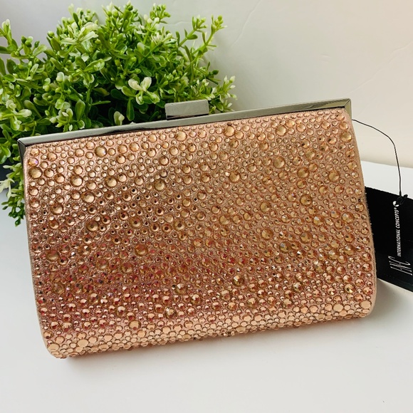 INC International Concepts Handbags - Loryy Hot Fix Pink Embellished Sparkle Rose Gold